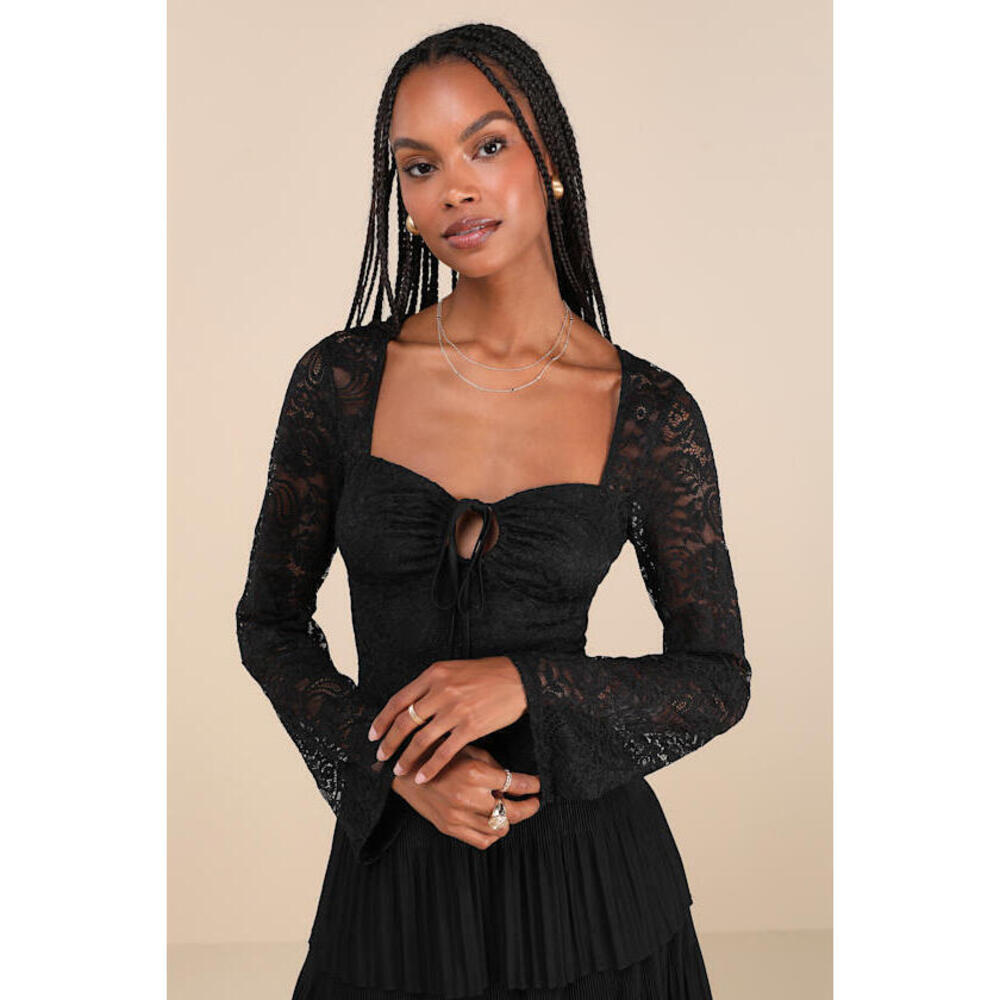 NWT! LULUS Party Christmas Fairy Grunge, Whimsigoth Black Lace Long Sleeve Top S